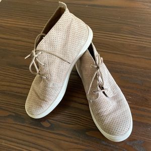 Tan Taupe Lace Up Leather Suede High Top Sneakers